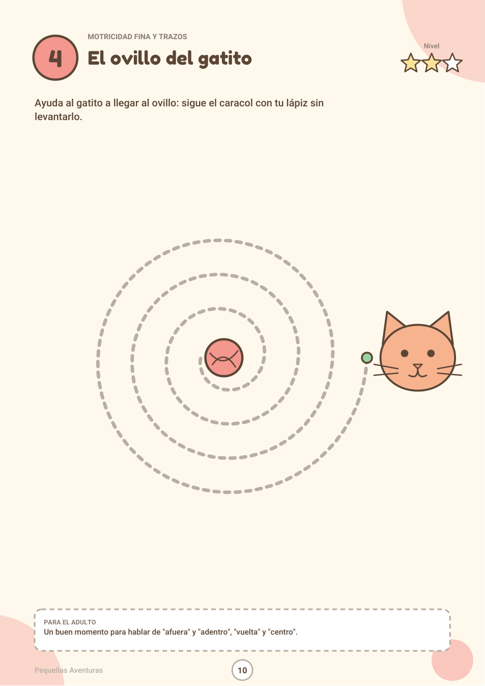 Actividad de trazos El ovillo del gatito
